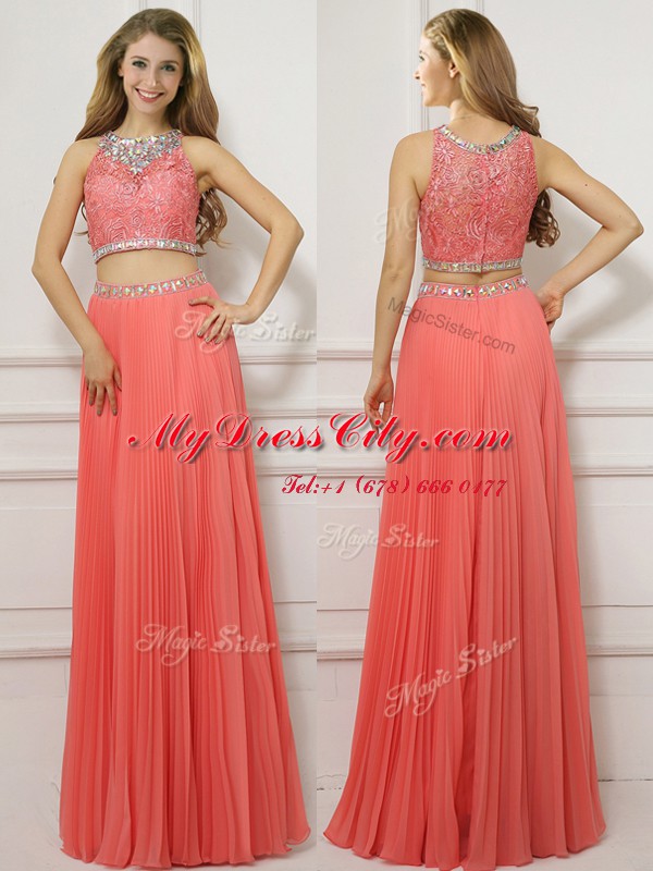 New Style Watermelon Red Scoop Zipper Beading Prom Party Dress Sleeveless