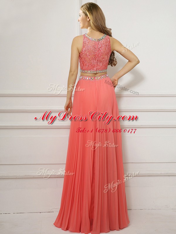 New Style Watermelon Red Scoop Zipper Beading Prom Party Dress Sleeveless