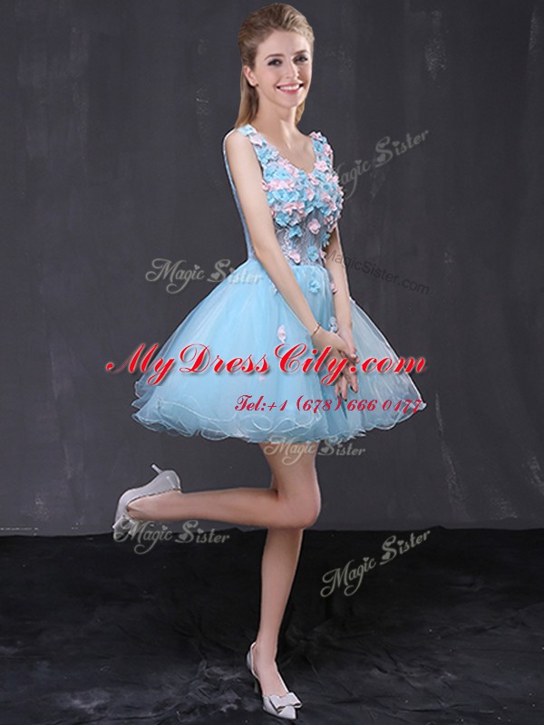 Dramatic Baby Blue Sleeveless Organza Lace Up Prom Dresses for Prom and Party