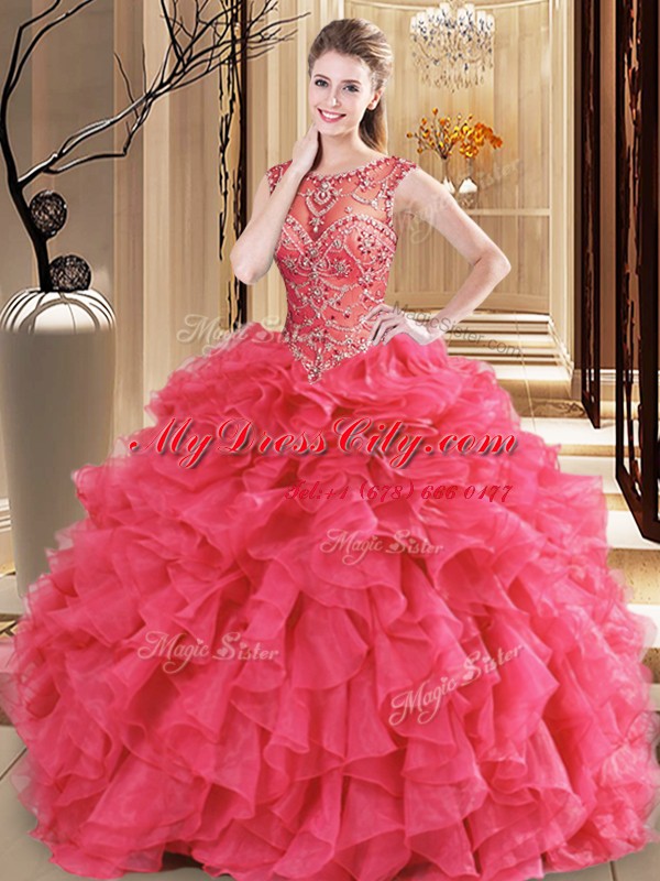 Fancy Scoop Organza Sleeveless Floor Length Sweet 16 Dresses and Beading and Ruffles