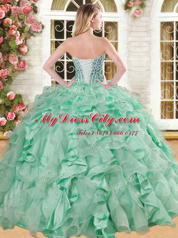 Flirting Sleeveless Organza and Taffeta Floor Length Lace Up Vestidos de Quinceanera in Pink with Beading and Ruffles
