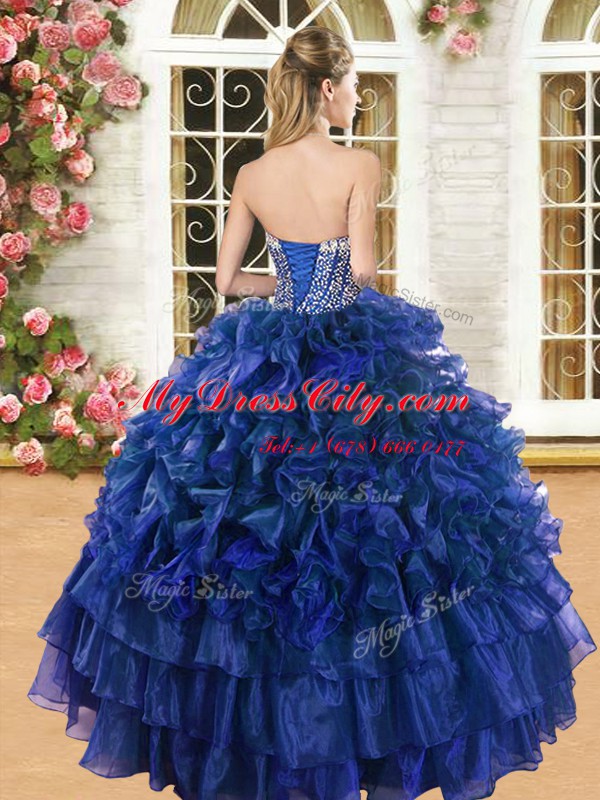 Fashion Purple Sweetheart Neckline Beading and Ruffles and Ruffled Layers Vestidos de Quinceanera Sleeveless Lace Up