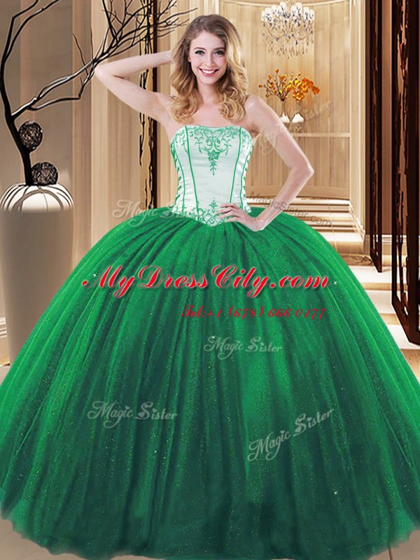 Flirting Floor Length Green Quinceanera Gown Strapless Sleeveless Lace Up