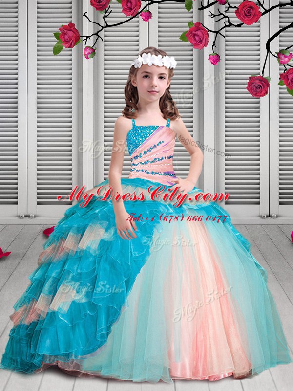 Enchanting Multi-color Sleeveless Beading and Ruching Floor Length Quinceanera Gown