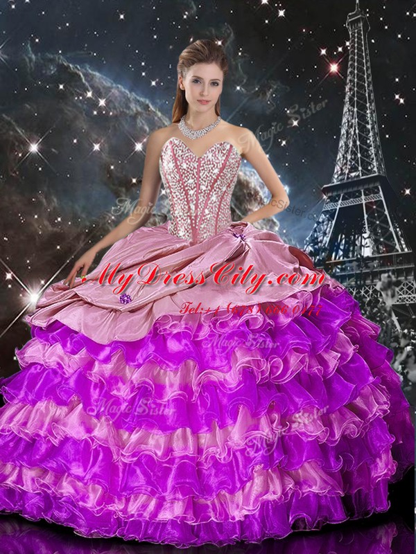 Fabulous Sleeveless Floor Length Beading and Ruffles Lace Up 15 Quinceanera Dress with Multi-color