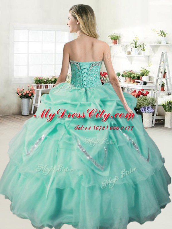 Glamorous Baby Blue Ball Gowns Organza and Taffeta Sweetheart Sleeveless Beading and Pick Ups Floor Length Lace Up Ball Gown Prom Dress