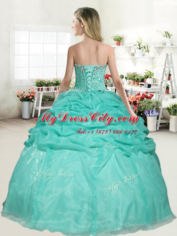 Designer Organza Sweetheart Sleeveless Lace Up Beading and Pick Ups Sweet 16 Quinceanera Dress in Apple Green