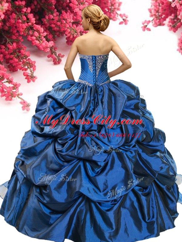 Fashion Royal Blue Ball Gowns Sweetheart Sleeveless Taffeta Floor Length Lace Up Beading and Embroidery 15 Quinceanera Dress