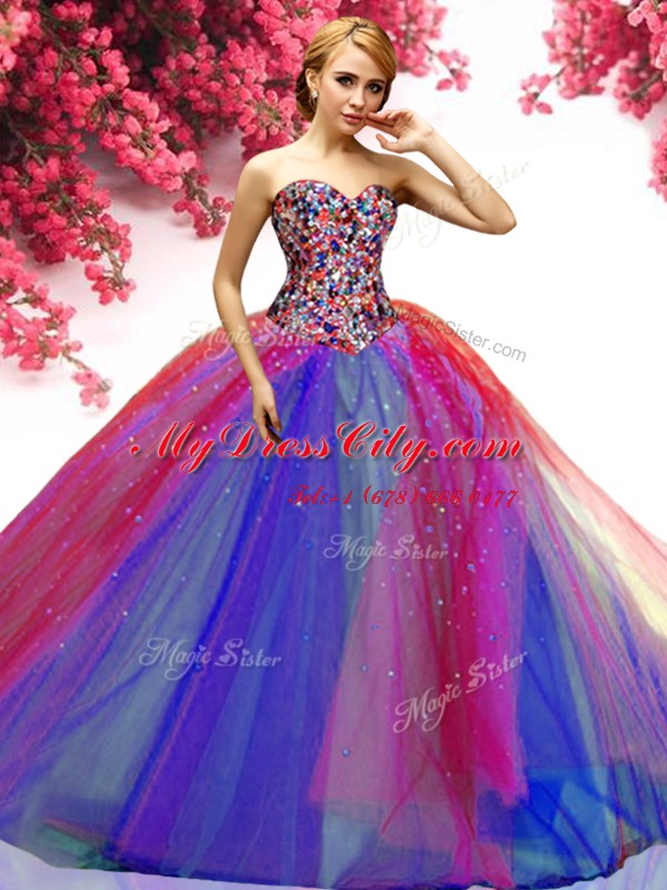 Glittering Multi-color Sleeveless Beading Floor Length Sweet 16 Dress