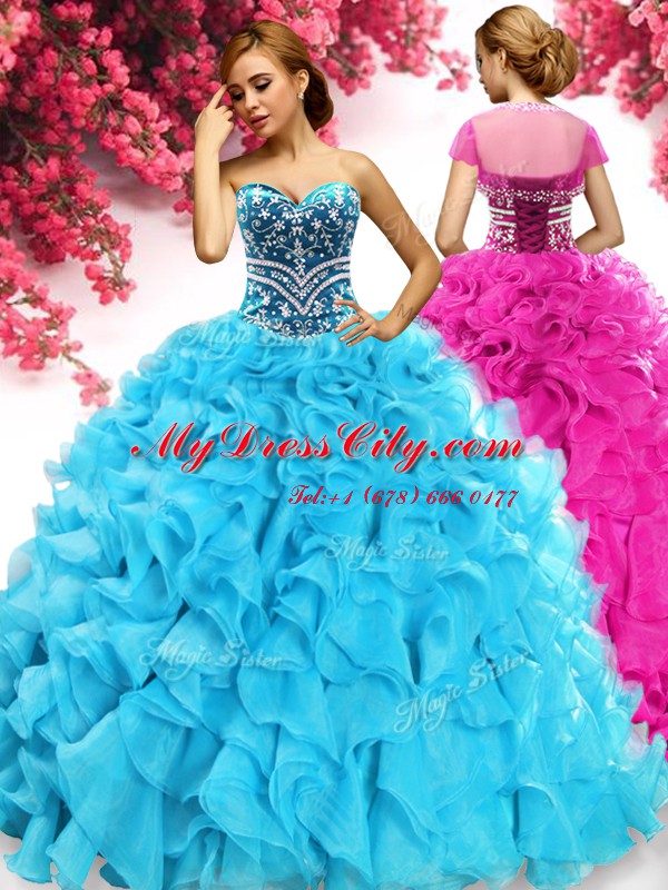 Lovely Sweetheart Sleeveless Organza Quinceanera Gowns Beading and Ruffles Lace Up