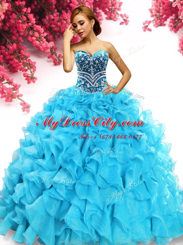 Lovely Sweetheart Sleeveless Organza Quinceanera Gowns Beading and Ruffles Lace Up