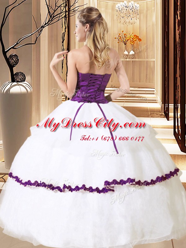 Luxurious Ruffled White Sleeveless Organza Lace Up Quinceanera Dress for Military Ball and Sweet 16 and Quinceanera and Beach