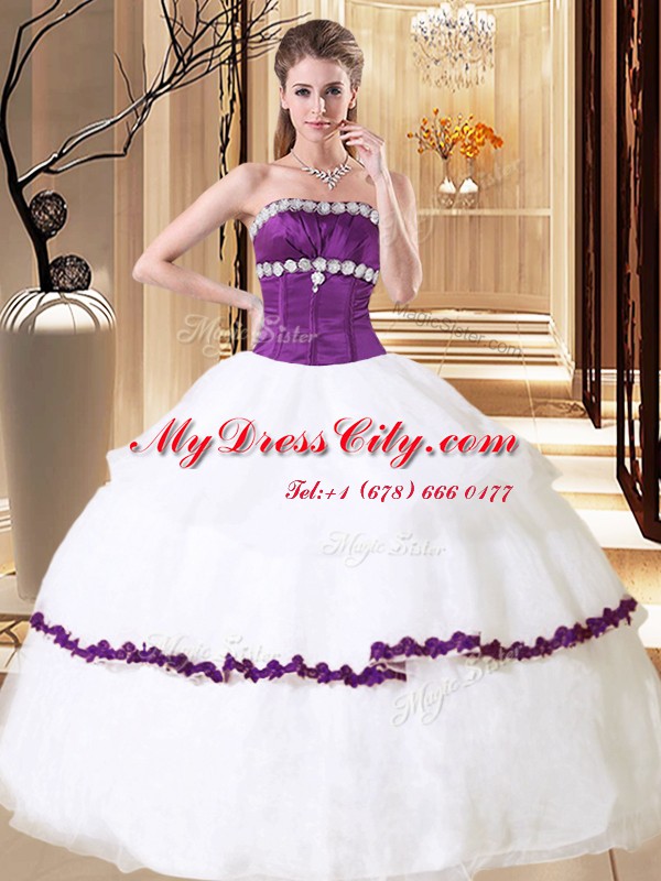 Luxurious Ruffled White Sleeveless Organza Lace Up Quinceanera Dress for Military Ball and Sweet 16 and Quinceanera and Beach