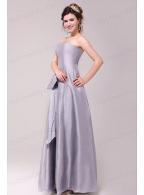 Cheap Column Strapless Floor-length Grey Bowknot Prom Dress