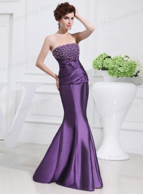 Strapless Floor-length Beading Taffeta Eggplant Purple Prom Dress ...