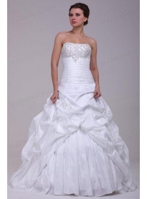 Ball Gown Court Train Beading Appliques Lace Up Taffeta Wedding Dress