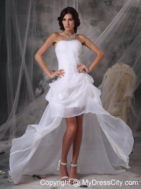 White Strapless High-low Wedding Gowns with Beading and Pick-ups