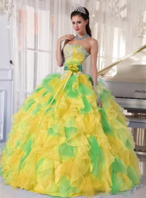 Ball Gown Appliques and Ruffles Organza Long Pretty Quinceanera Dresses