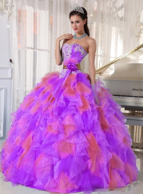 Organza Appliques and Ruffles Sweetheart Rainbow Quinceanera Dresses in ...