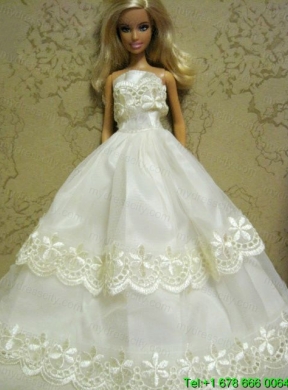 Beautiful Organza Embroidery White Barbie Doll Dress - MyDressCity.com