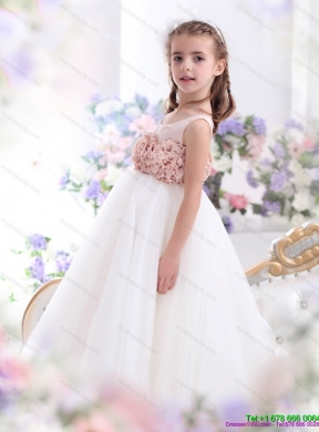 2015 Pretty Scoop Girls Party Dresses with Hand Made Flowers