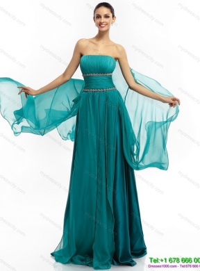 2015 Inexpensive Strapless Prom Dress with Ruching and Beading