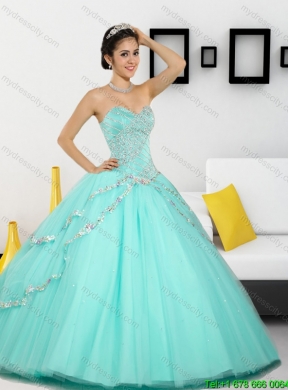 2015 Cheap Beading Sweetheart Quinceanera Dresses in Apple Green