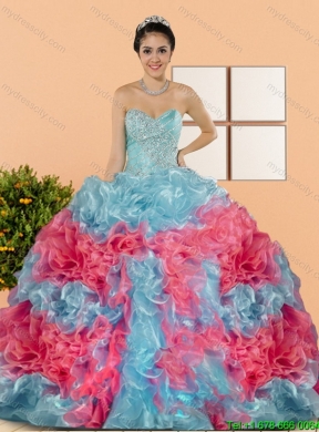 Designer Multi Color 2015 Quinceanera Dresses with Beading and Ruffles