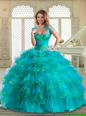 2016 Luxurious Floor Length Quinceanera Dresses with Beading and Ruffled Layers