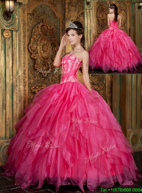 2016 Unique Ball Gown Floor Length Hot Pink Quinceanera Dresses