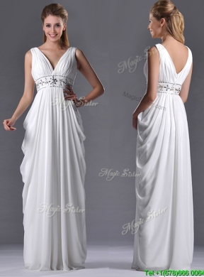 Elegant Empire V Neck Chiffon White Dama Dress for Graduation ...