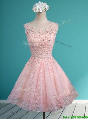2016 Best Scoop Beading and Appliques Short Dama Dress in Baby Pink