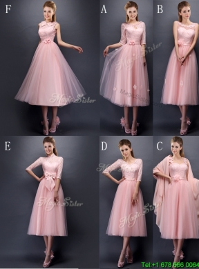 Cheap Baby Pink Tulle Bridesmaid Dress in Tea Length