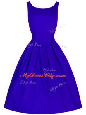 Blue A-line Taffeta Scoop Sleeveless Ruching Knee Length Lace Up Bridesmaid Dress