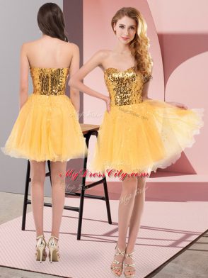 Perfect Sweetheart Sleeveless Zipper Prom Dresses Gold Tulle