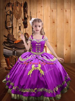 Lilac Sleeveless Satin Lace Up Kids Pageant Dress for Sweet 16 and Quinceanera