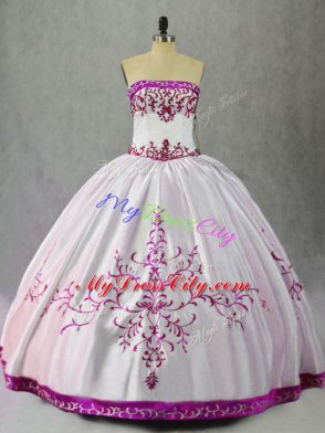 White And Purple Taffeta Lace Up Strapless Sleeveless Floor Length Sweet 16 Quinceanera Dress Embroidery