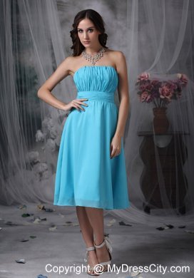 Aqua Blue Empire Strapless Knee-length Ruched Bridesmaid Gown ...