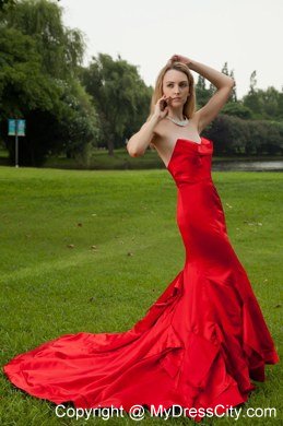 Red Mermaid Sweetheart Court Train Taffeta Prom Dress