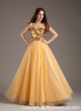Hot Sale Sweetheart Sequins Gold Prom Dress for Girls