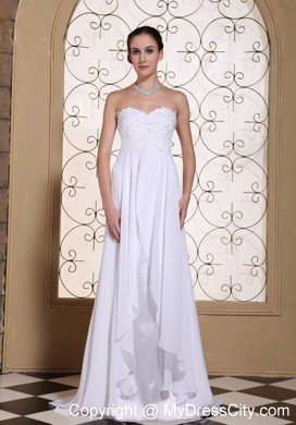 Lace Decorated Bust Chiffon Wedding Dress with Lace-up Back