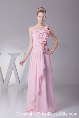 2013 One Shoulder Hand Made Flowers For Baby Pink Prom Dress