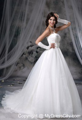 Lace Appliques Bust A-line Bowknot Chapel Train Bridal Dress