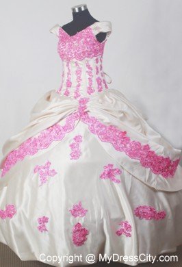 Off The Shoulder Pink Appliques Little Girl Beauty Pageant Dress