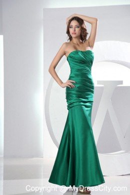 Green Ruched Mermaid Taffeta Prom Dress with the Back Covered ...