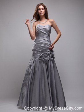 Hand Flowers Gray Mermaid Prom Evening Dress with Corset Back