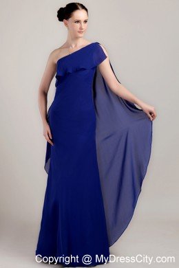 One Shoulder Blue Column Floor-length Chiffon Prom Dress