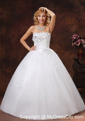 Exquisite Beaded Hand Made Flowers Ball Gown Wedding Dress
