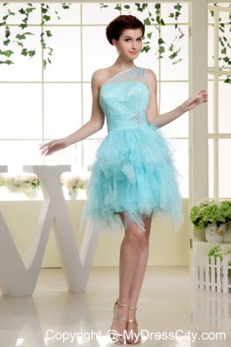 Light Blue One Shoulder Asymmetrical Prom Dress for Party