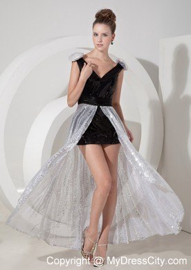 Custom Made Black and Silver Prom Dress with Detachable Sequins